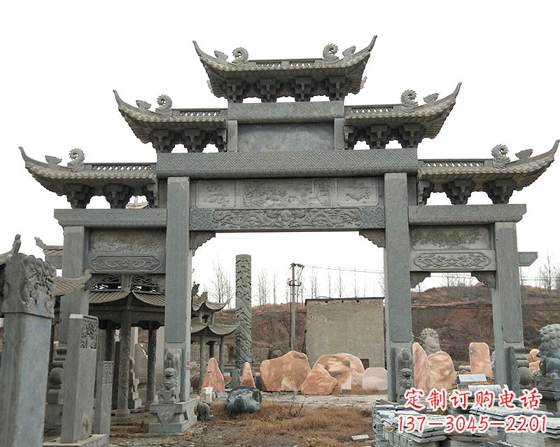 哈尔滨黄冈石雕牌坊--专业定制牌坊雕塑