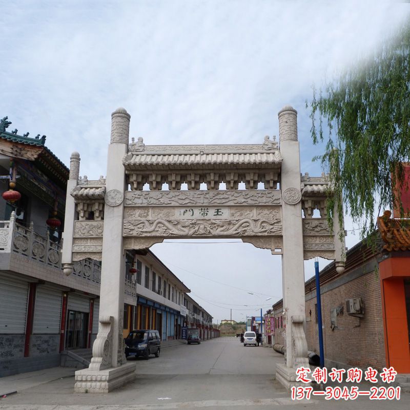哈尔滨精美的汉白玉门石牌坊雕塑