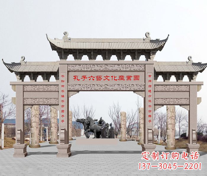 哈尔滨景区三门石雕牌坊-高质美观可靠的雕塑装置