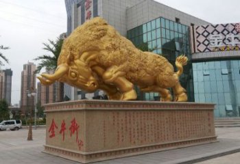 哈尔滨鎏金开荒牛铜雕像，城市街道景观动物雕塑