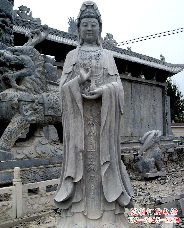 哈尔滨青石仿古观音雕像|传承古代神话传统