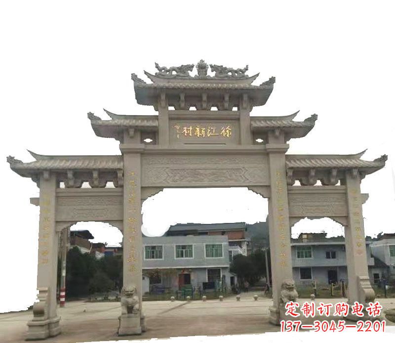哈尔滨三门牌坊仿古石雕,雕刻精美传承传统