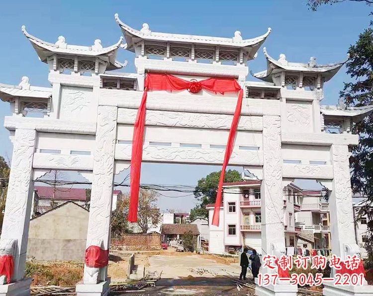 哈尔滨三门三楼石雕牌坊:专业定制牌坊雕塑