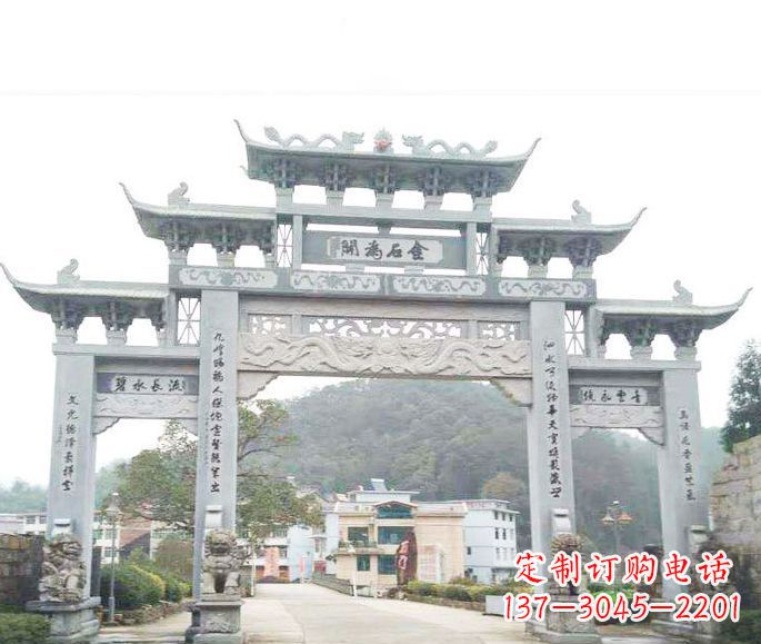 哈尔滨三门五楼石牌坊石雕——精美精致的多层次雕刻