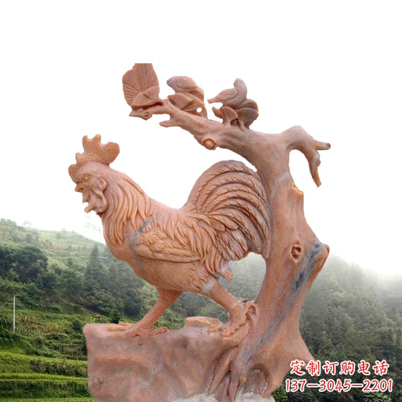 哈尔滨中领雕塑:酉鸡晚霞红石动物雕塑