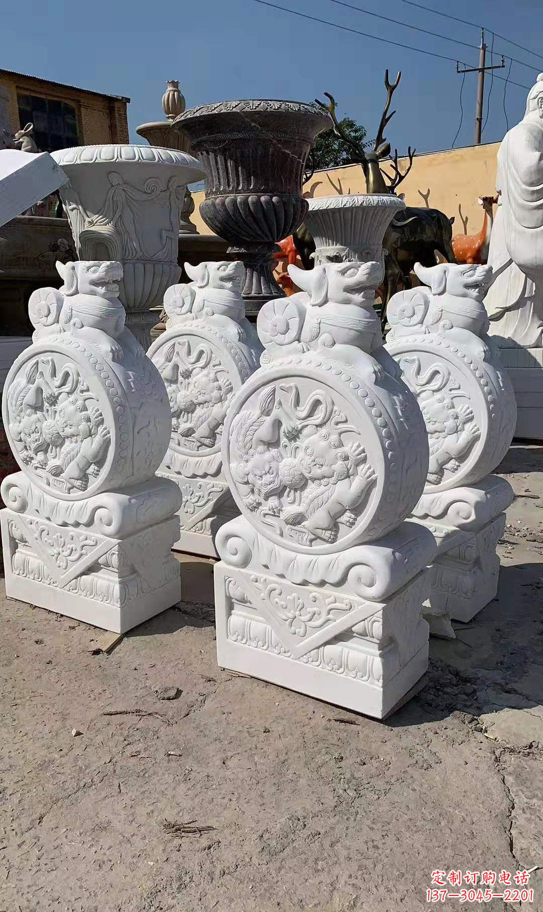哈尔滨狮子抱鼓石石雕户外摆件门口景观雕塑