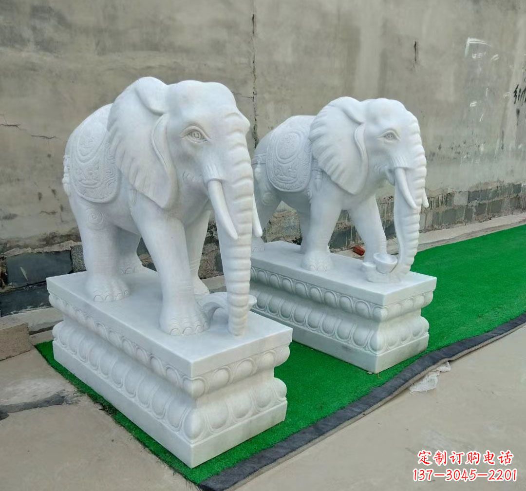 哈尔滨中领雕塑:精美大象汉白玉雕塑