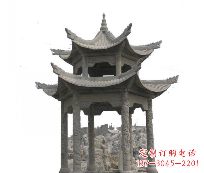 哈尔滨双层仿古石雕凉亭 (2)
