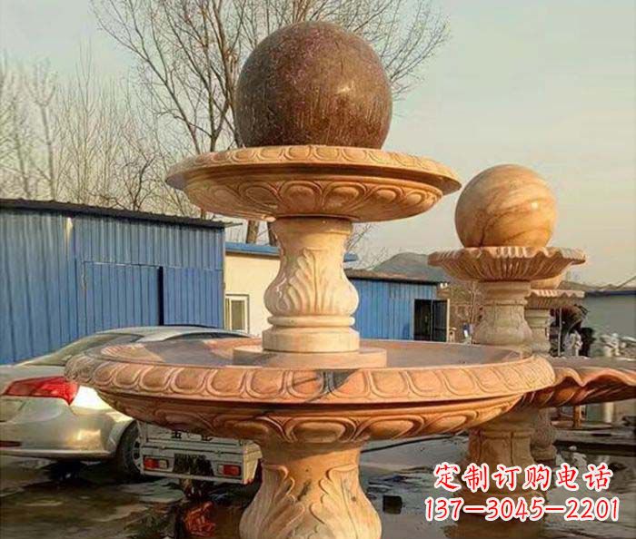 哈尔滨双层风水球晚霞红喷泉石雕