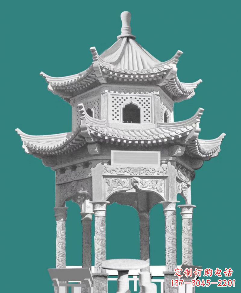 哈尔滨双层六角凉亭景观石雕