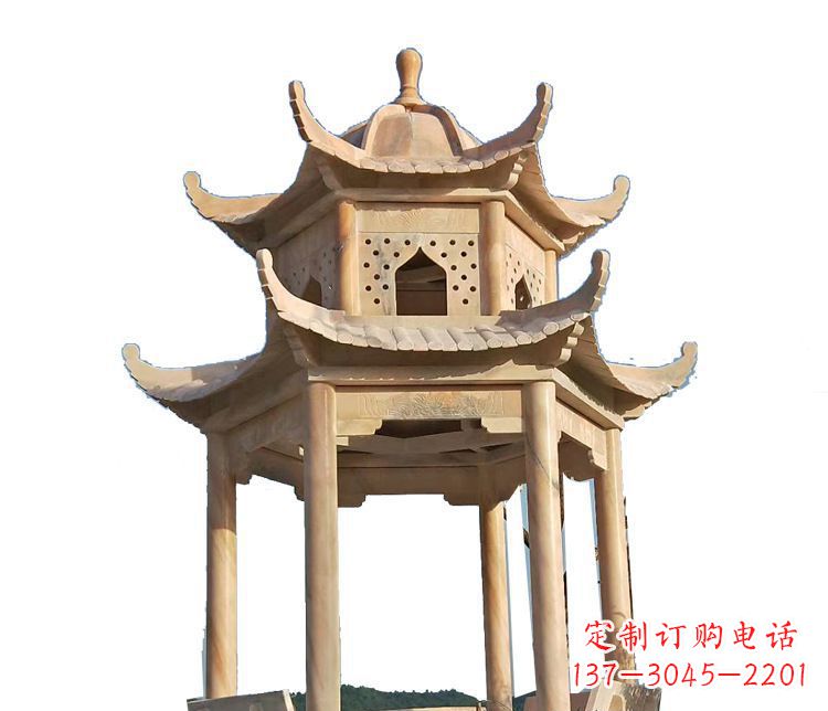哈尔滨双层晚霞红凉亭石雕 (2)