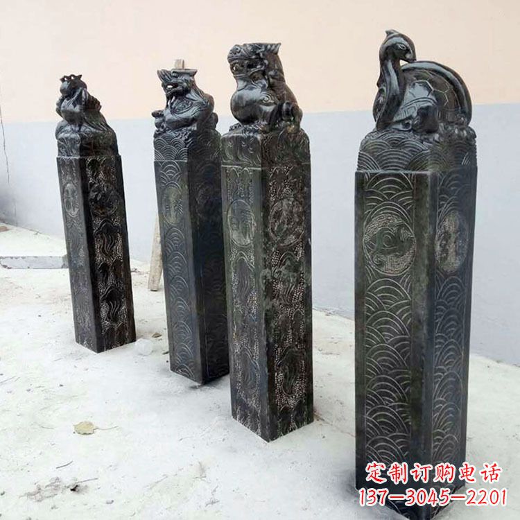 哈尔滨四方神兽青石仿古栓马柱