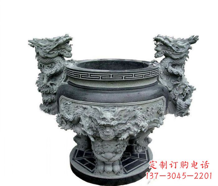 哈尔滨寺庙景观龙头水缸石雕 (2)