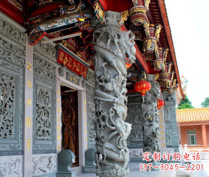 哈尔滨寺庙景观龙柱石雕