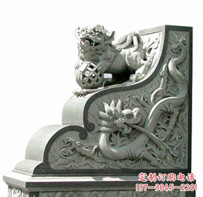 哈尔滨寺庙景观玩绣球狮子石雕门墩