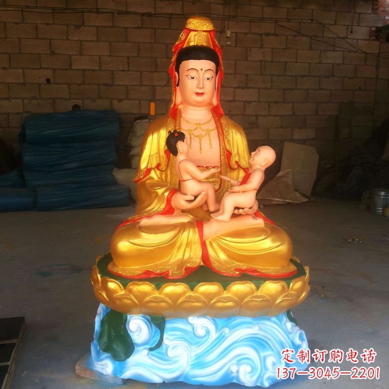哈尔滨送子观音彩绘漆金雕塑