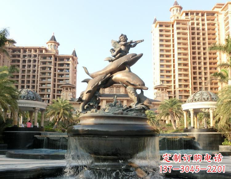 哈尔滨跳跃的海豚和小天使喷泉铜雕 