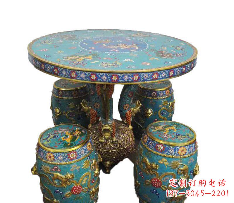 哈尔滨铜雕彩绘小象圆桌景观摆件