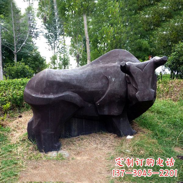 哈尔滨铜雕抽象牛-公园草坪水牛雕塑