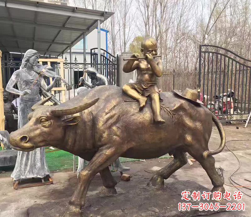 哈尔滨铜雕户外牧童骑牛
