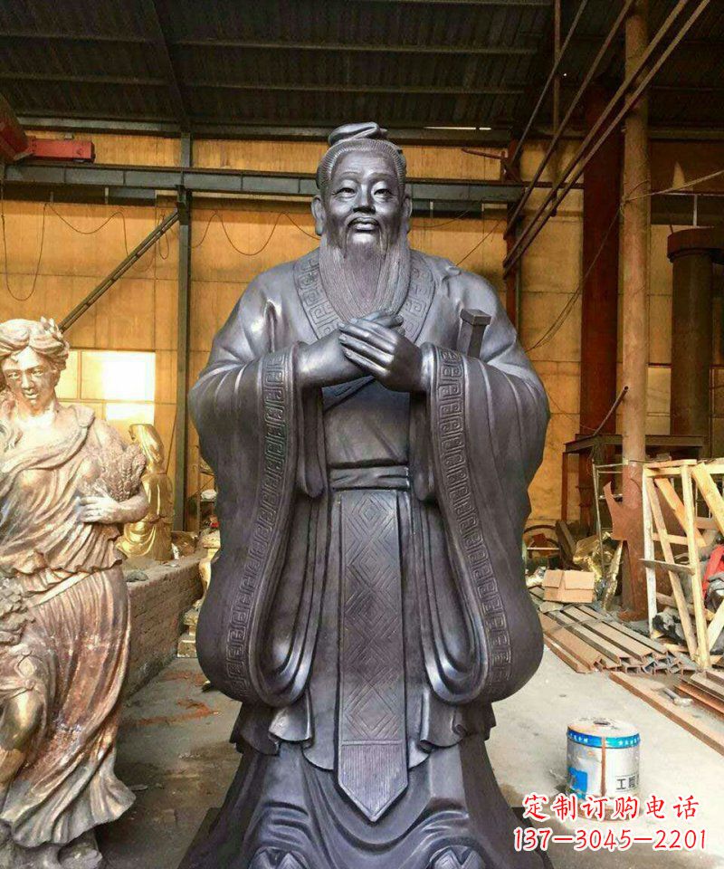 哈尔滨铜雕校园孔子人像雕塑
