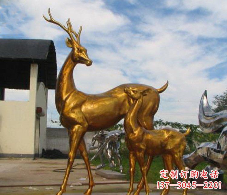 哈尔滨铜雕园林动物母子鹿雕塑