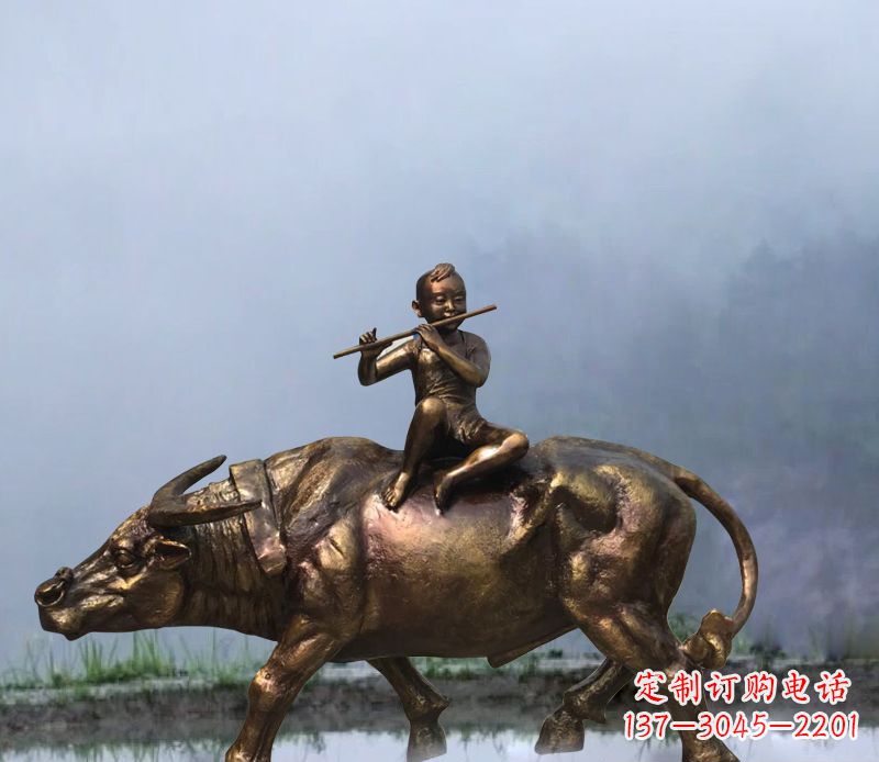 哈尔滨铜雕园林牧童骑牛
