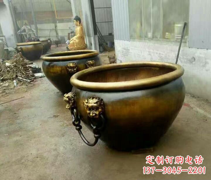 哈尔滨铜雕圆形荷花水缸雕塑 (2)