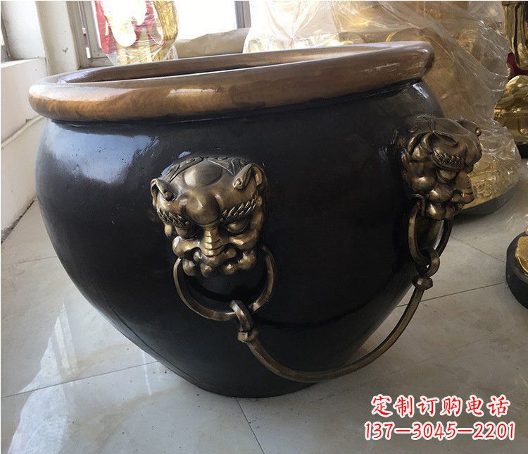 哈尔滨铜雕圆形荷花水缸雕塑 (5)