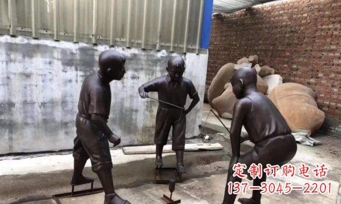 哈尔滨玩陀螺人物铜雕 (2)
