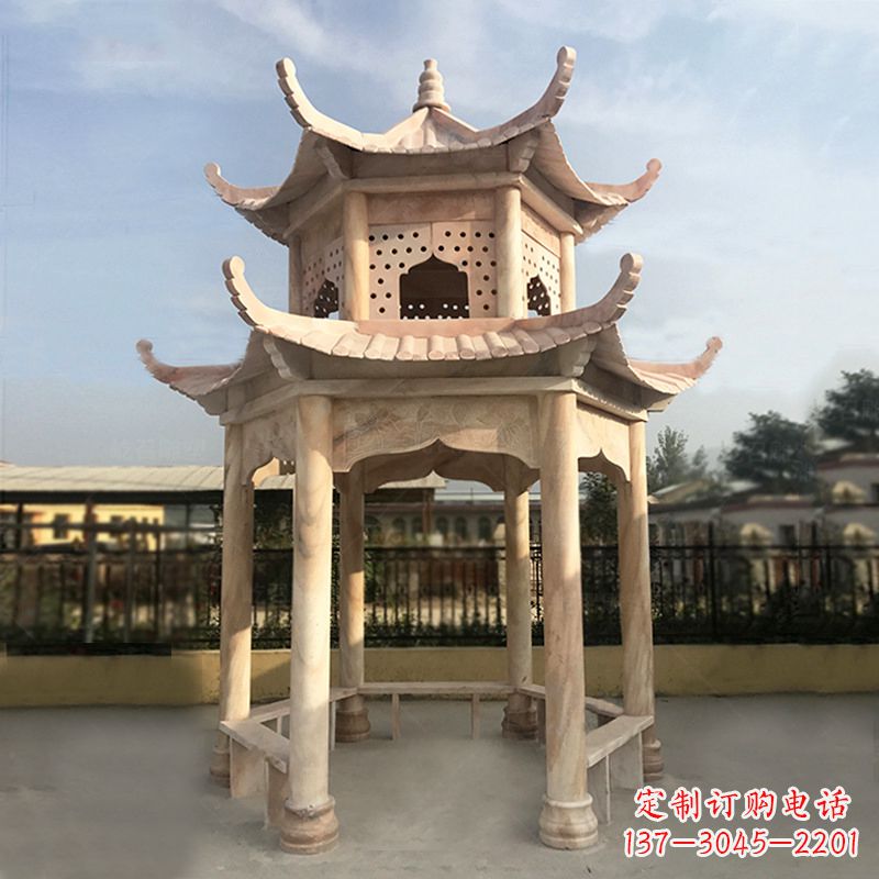 哈尔滨晚霞红大理石凉亭雕塑