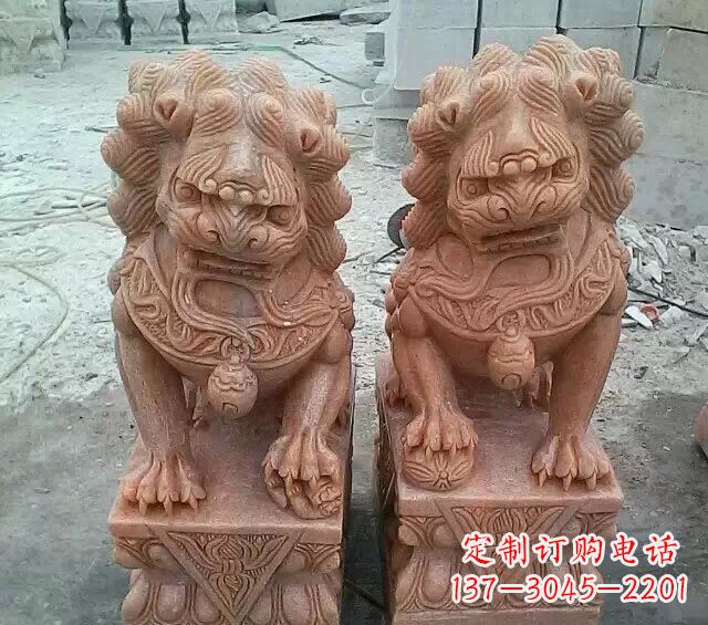 哈尔滨晚霞红传统狮子石雕