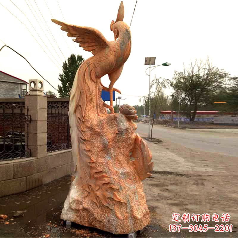 哈尔滨晚霞红大理石瑞鸟凤凰雕塑
