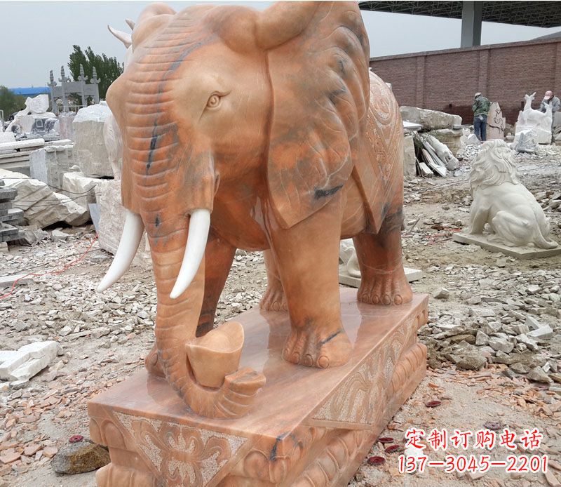 哈尔滨晚霞红大象招财石雕