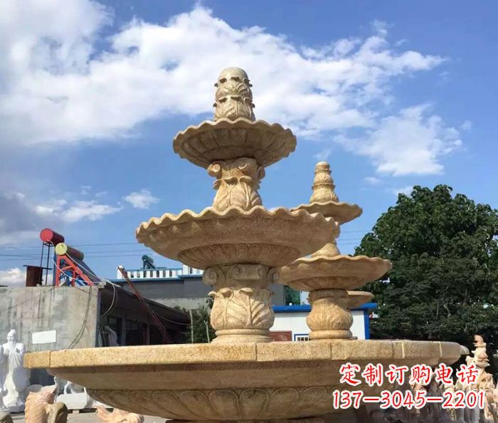 哈尔滨晚霞红多层喷泉石雕