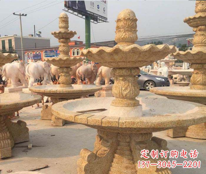 哈尔滨晚霞红多层大型石雕喷泉