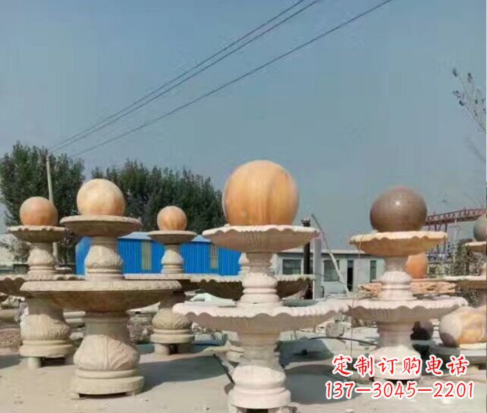 哈尔滨晚霞红多层风水球喷泉石雕