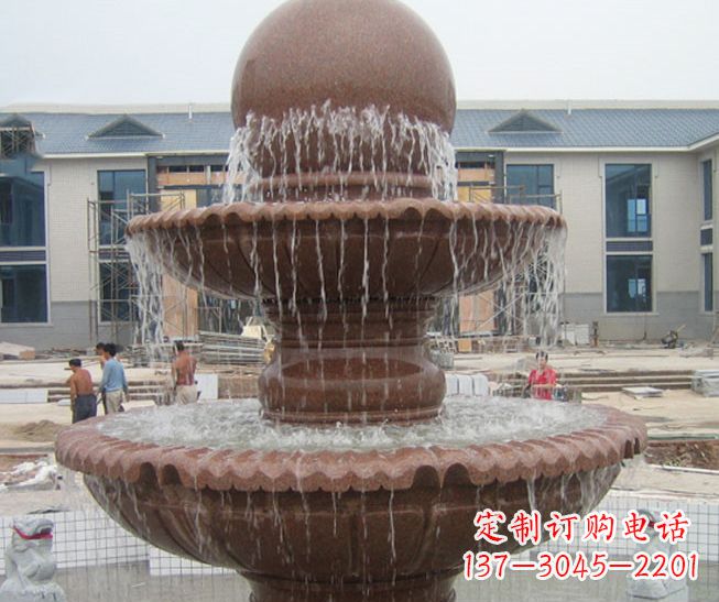 哈尔滨晚霞红风水球多层喷泉石雕 (2)