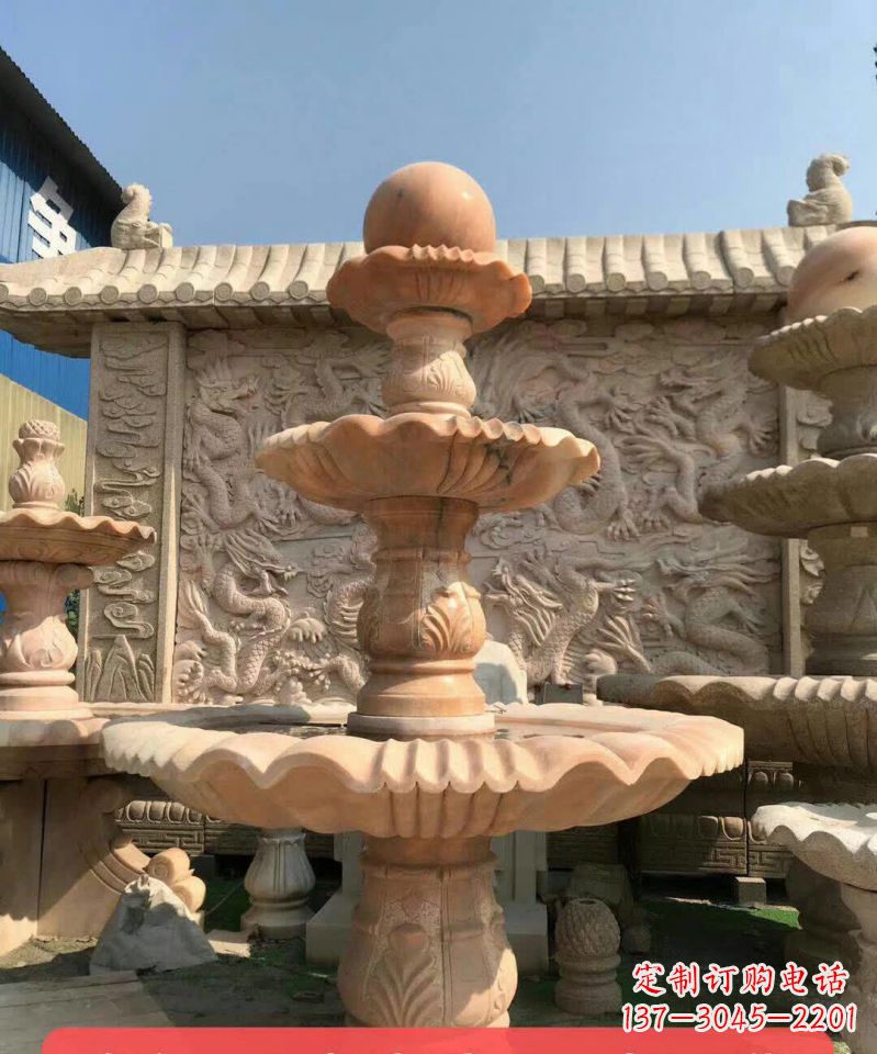 哈尔滨晚霞红风水球石雕喷泉