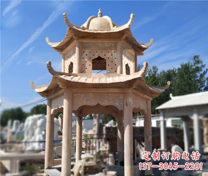哈尔滨晚霞红公园双层六角凉亭石雕
