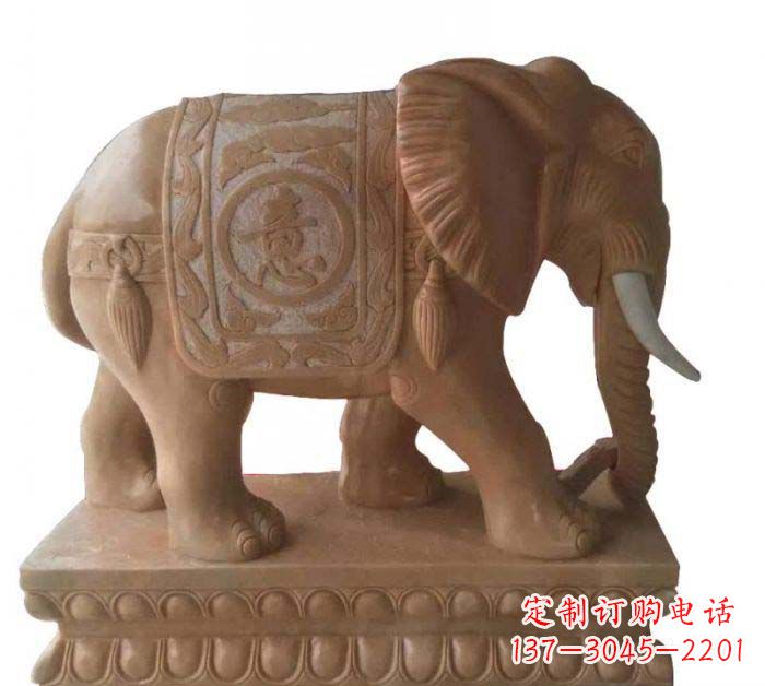 哈尔滨晚霞红吉祥如意大象石雕 (2)