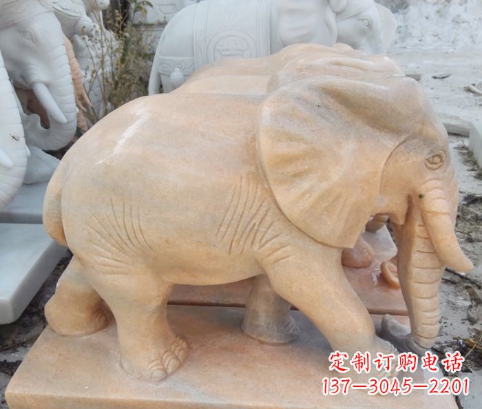 哈尔滨晚霞红吉祥如意大象石雕 (3)