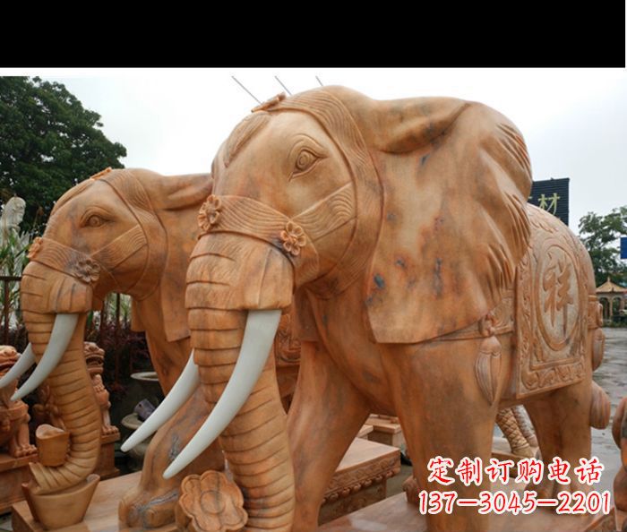 哈尔滨晚霞红吉祥如意门口镇宅招财大象石雕 (3)