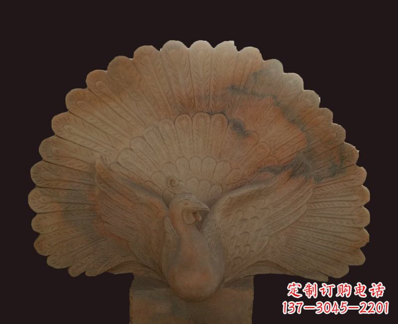哈尔滨晚霞红开屏孔雀石雕