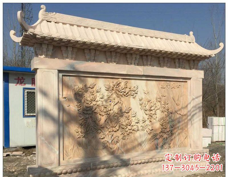 哈尔滨晚霞红牡丹花浮雕影壁