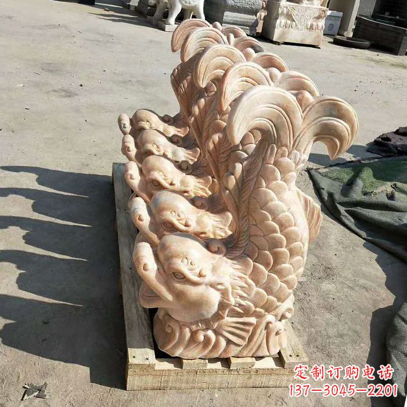 哈尔滨晚霞红喷水鱼石雕-园林水景喷泉动物雕塑摆件