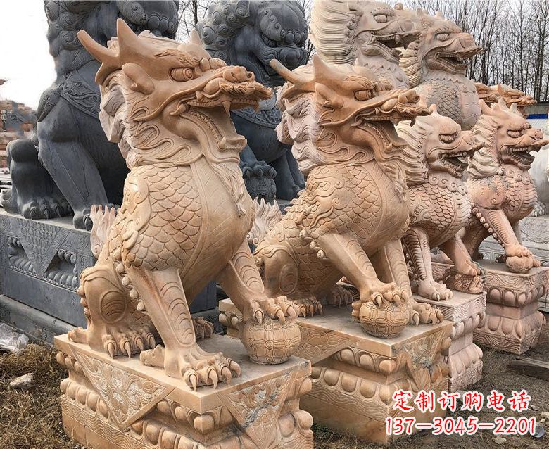 哈尔滨晚霞红麒麟石雕 (2)