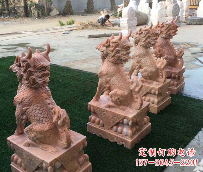 哈尔滨晚霞红麒麟招财镇宅石雕