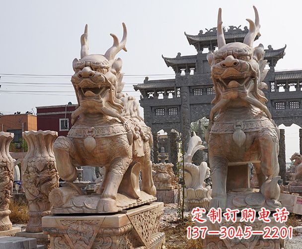 哈尔滨晚霞红瑞兽麒麟石雕 (2)