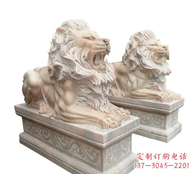 哈尔滨晚霞红石材欧式狮子